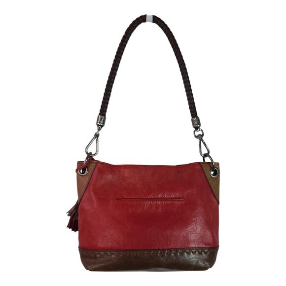 The Sak Red Leather Braided Brown Leather Strap Bag Purse Satchel - Picture 3 of 6
